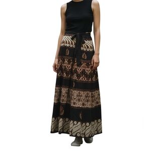 Bohemian Midi Wrap Skirt Brown Black Womens One Size